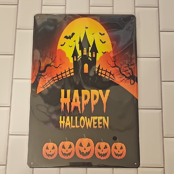 None Other - 8x12 Happy Halloween Metal Sign with Pumpkins